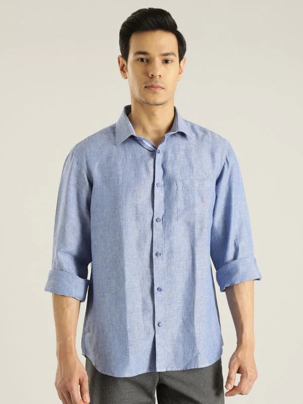 Indian Terrain Men Self Design Blue Shirt